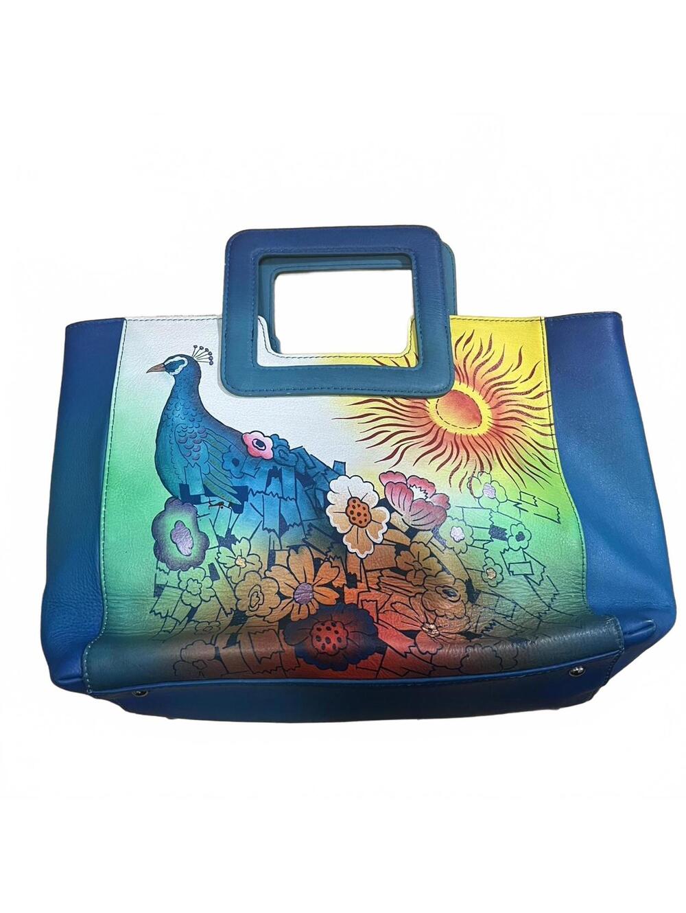 Sukriti Hand Painted Genuine Leather Peacock Tote Bag Set with Matching